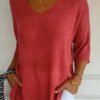 Women's Casual V-Neck 3/4 Sleeve Loose Knit Top
