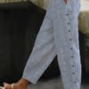Women's Casual Striped Cotton Pants With Pockets