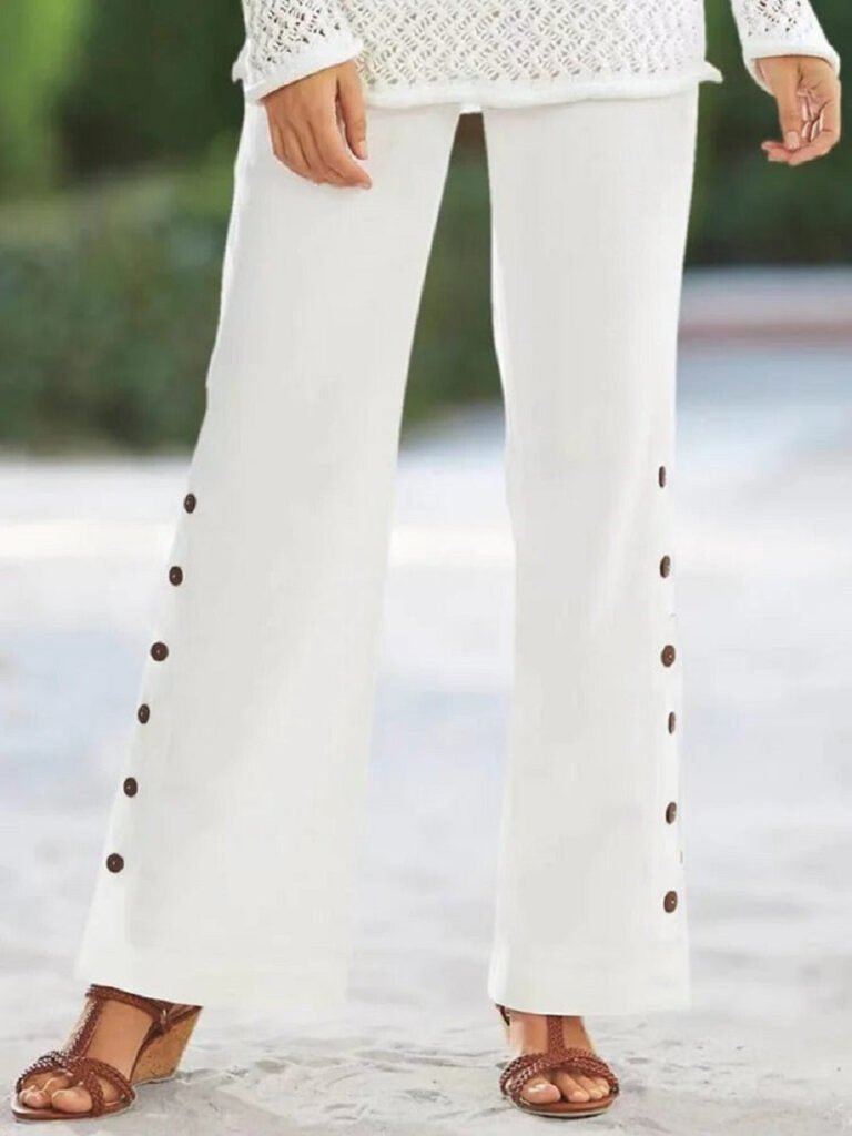 White Casual Loose Plain Pants